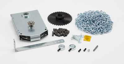 4:1 Reduced Drive Chain Hoist - Roll Up Door Chain Hoist w/ Required Shaft Extension Kit (for Light Duty Doors)).